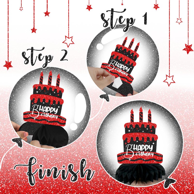 Celee Black and Red Birthday Decorations â€“ 12PCS Honeycomb Table Centerpieces for Men Women Adults â€“ Happy Birthday Table Decor Party Supplies - Image 4