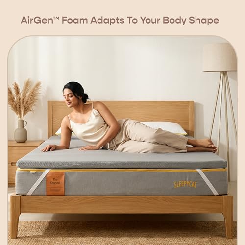 SleepyCat Luxe AirGen™ Memory Foam Soft Mattress Topper - Motion Isolation | 1 Inch Thickness | Supersoft Knitted Fabrics with Ezie Zipper Cover Sleepers (Queen, 75x60 inches) - Image 3