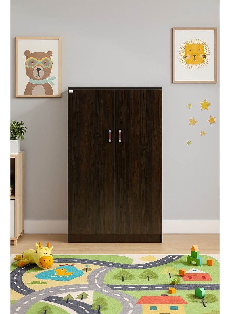 AFT Elegant MDF Kids Wardrobe with 2 Door Design - Double Door Design – Spacious Shelving, Hanging Rod, and Lockable Drawer for Organized Storage. 150 cm x 80 cm x 40 cm Compact Design.   Wangi Dark Brown (Arfan) - Image 2