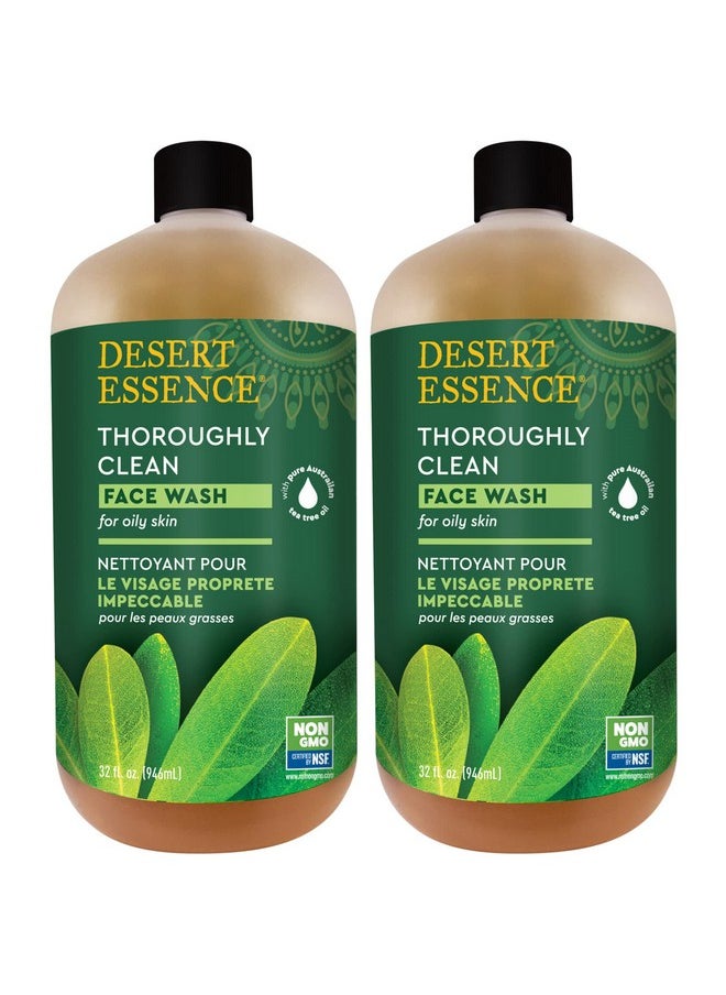 DESERT ESSENCE Thoroughly Clean Face Wash Original 32 Fl Oz Pack Of 2 Tea Tree Oil For Soft Radiant Skin Gentle Cleanser Extracts Of Goldenseal Awapuhi & Chamomile Essential Oils  - Image 1