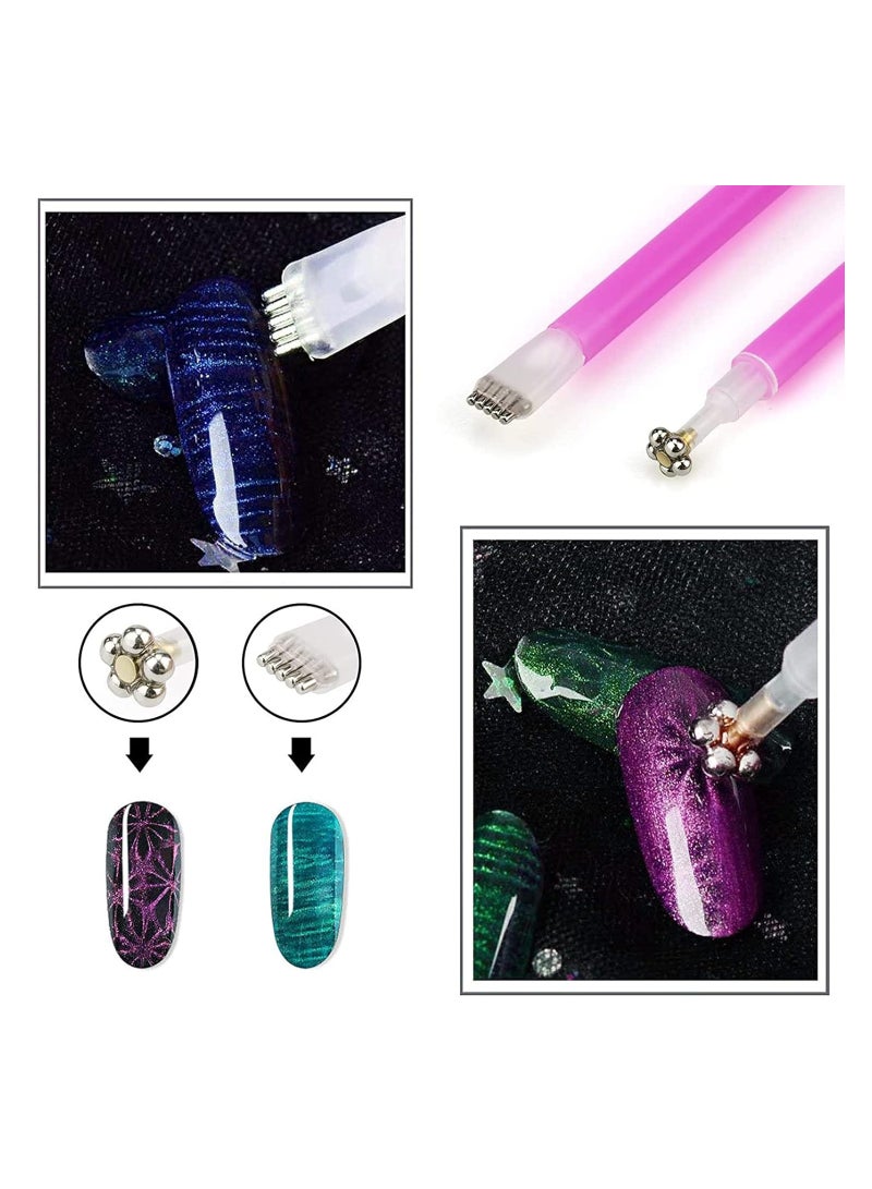 15 Pieces Nail Magnet Tool Set, Double-head Flower Design Nail Magnet Pens Magnet Stick 3D Magnetic Cat Eye Gel Polish Nail Art, for DIY 3d Magnetic, Salon, Studio or Home - Image 2