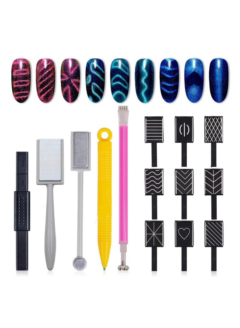 15 Pieces Nail Magnet Tool Set, Double-head Flower Design Nail Magnet Pens Magnet Stick 3D Magnetic Cat Eye Gel Polish Nail Art, for DIY 3d Magnetic, Salon, Studio or Home - Image 1