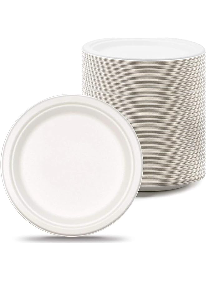 SNH Packing Friendly Bagasse Biodegradable Plate 10 Inch Disposable, Made From 100% Sugarcane Plates, Natural Alternative To Paper Plate, Everyday Tableware, Heavy Duty Microwaveable - 50 Pieces. - Image 1