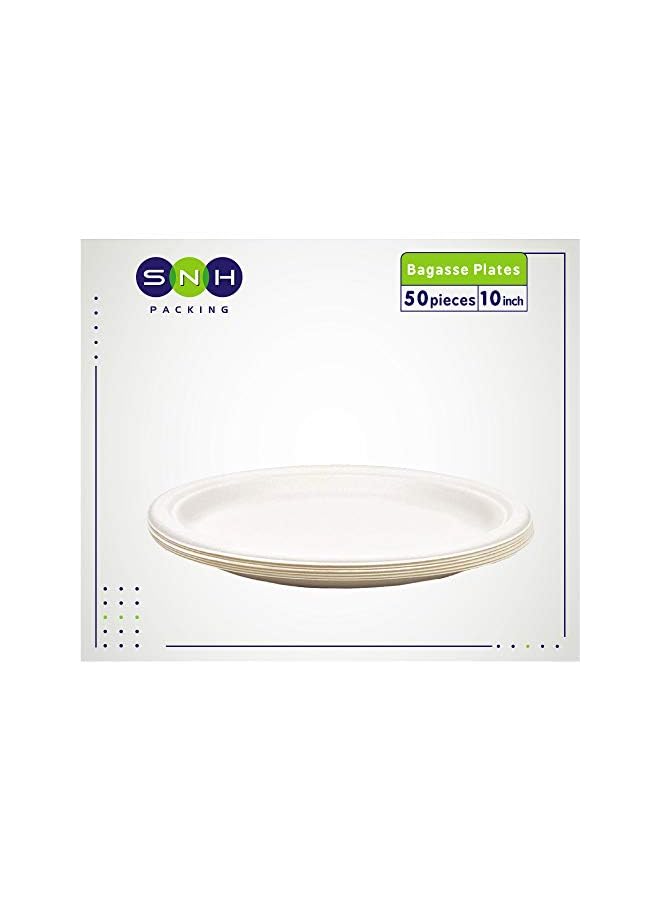 SNH Packing Friendly Bagasse Biodegradable Plate 10 Inch Disposable, Made From 100% Sugarcane Plates, Natural Alternative To Paper Plate, Everyday Tableware, Heavy Duty Microwaveable - 50 Pieces. - Image 3