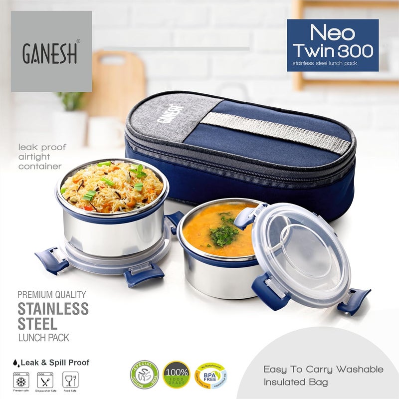 Ganesh Neo Twin Airtight & Leak Proof Container Lunch Box with Bag 300 ML - Image 4