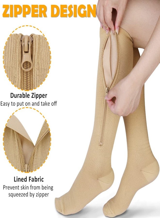 CASMON 2 Pairs Zipper Compression Socks for Women & Men,15-20 mmHg Closed Toe Knee High Support Sock for Varicose Vein Edema - Image 3