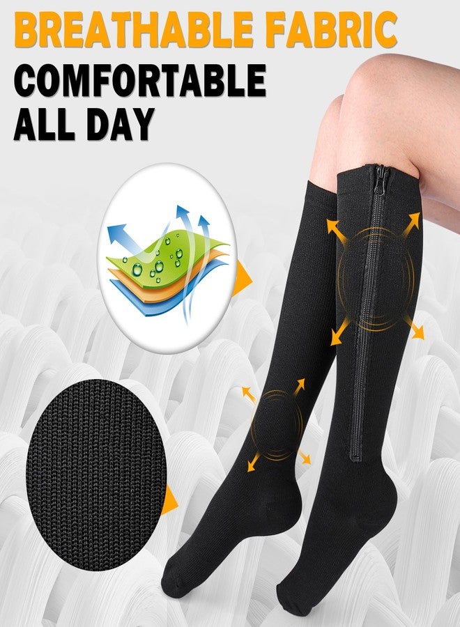 CASMON 2 Pairs Zipper Compression Socks for Women & Men,15-20 mmHg Closed Toe Knee High Support Sock for Varicose Vein Edema - Image 4