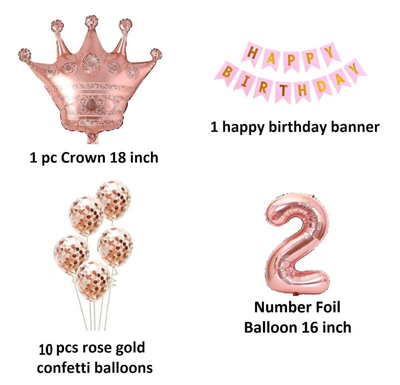 FI - FLICK IN 25 pcs 2nd Birthday Decoration Girls First Birthday Decorations Girls second Bday Party 2nd Year Birth Day Decoration Items for Kids Party Supplies (Pack of 25, Rose Gold) - Image 2