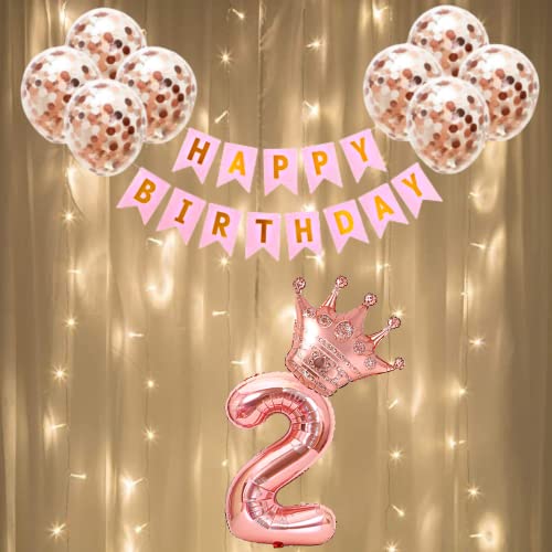 FI - FLICK IN 25 pcs 2nd Birthday Decoration Girls First Birthday Decorations Girls second Bday Party 2nd Year Birth Day Decoration Items for Kids Party Supplies (Pack of 25, Rose Gold) - Image 1