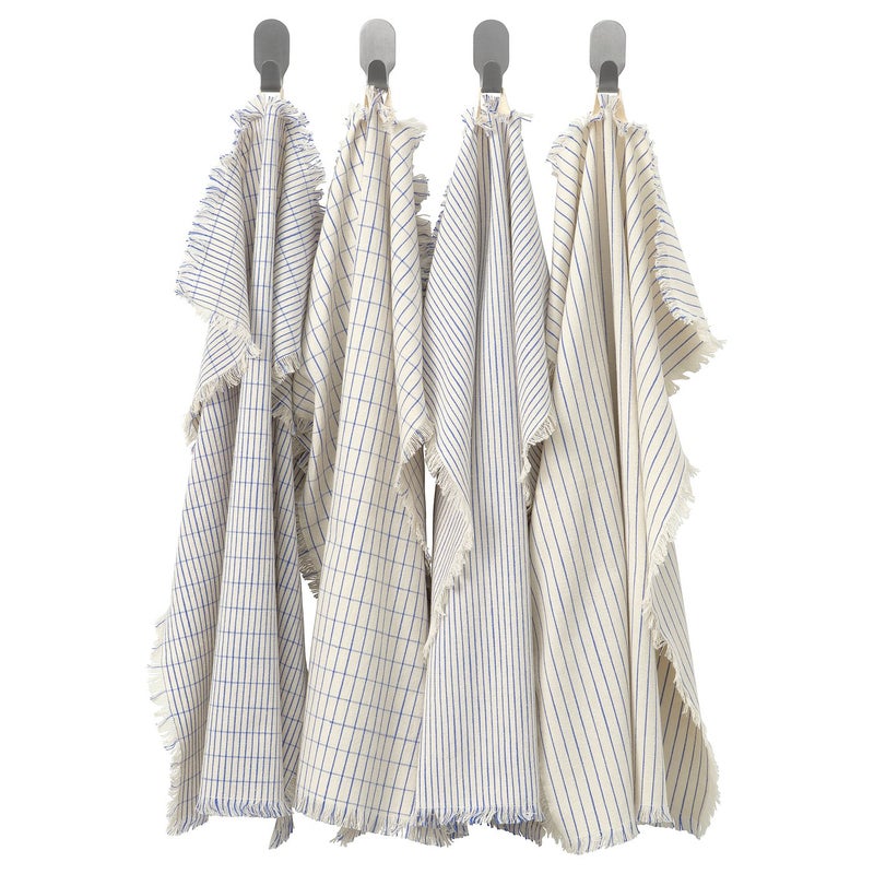 Baitique Cotton-Linen Tea Towels, White/Blue Patterned, 45x60 cm, Set of 4 - Image 1