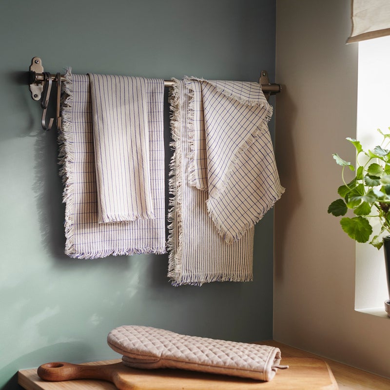 Baitique Cotton-Linen Tea Towels, White/Blue Patterned, 45x60 cm, Set of 4 - Image 3