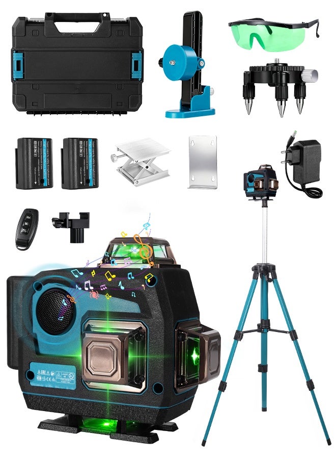 ALongDeng Laser Level 360° Self Leveling 16 Lines Green Beam Laser Level 4x360° 4D Cross Line Lazer Level for Construction with Remote Control, Anti-fall Box Multiple Stands Rechargeable Batteries - Image 1