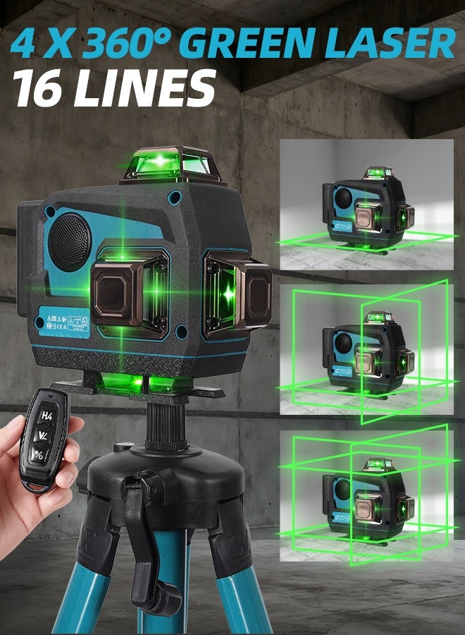 ALongDeng Laser Level 360° Self Leveling 16 Lines Green Beam Laser Level 4x360° 4D Cross Line Lazer Level for Construction with Remote Control, Anti-fall Box Multiple Stands Rechargeable Batteries - Image 2
