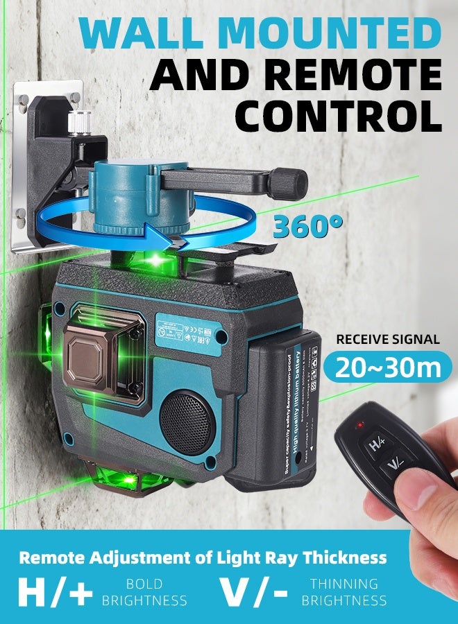 ALongDeng Laser Level 360° Self Leveling 16 Lines Green Beam Laser Level 4x360° 4D Cross Line Lazer Level for Construction with Remote Control, Anti-fall Box Multiple Stands Rechargeable Batteries - Image 4