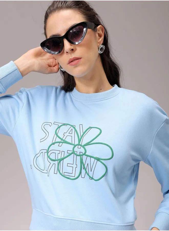 Freehand Women Relaxed Fit Floral Print Cropped Sweatshirt