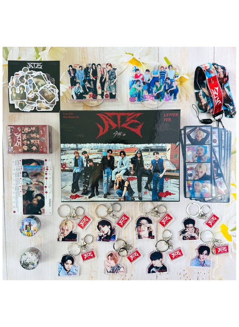 EHOME StrayKids Album ATE Gift Box Set With Lomo Cards, Acrylic Stand, Hand Account Tape, Lanyard, Stickers, Photo Card  - Image 5