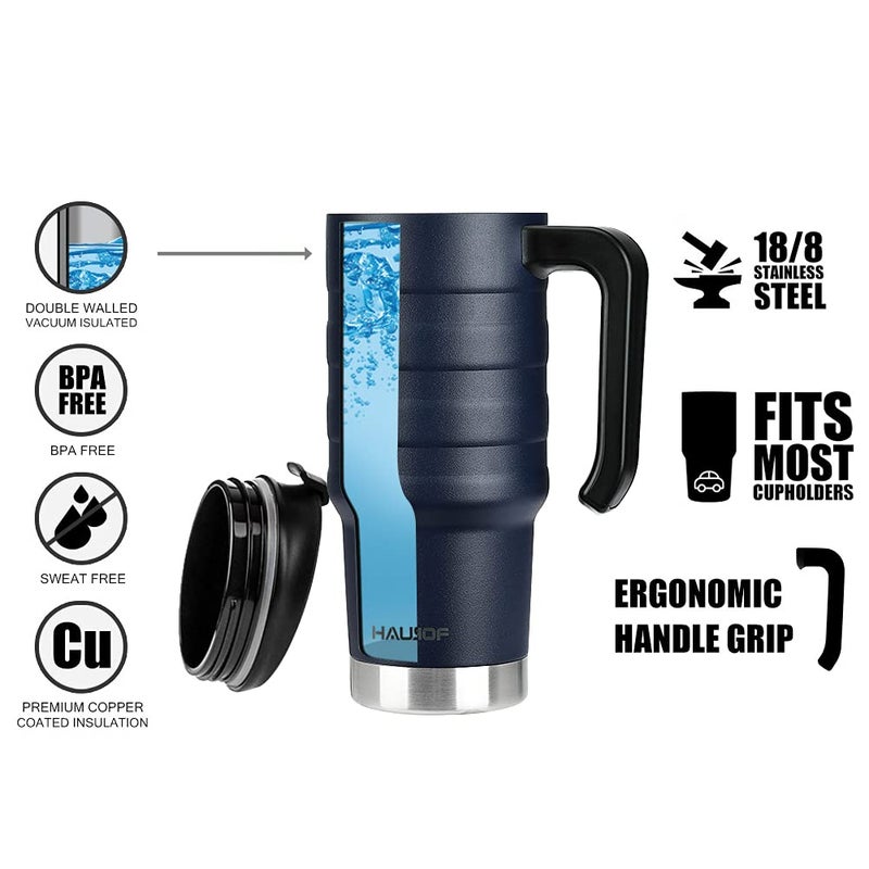 HAUSHOF 24 oz Travel Mug  Stainless Double Wall Vacuum Insulated Tumbler with Handle & Spill Proof Twist On Flip Lid and Wide Mouth  BPA Free (Navy Blue) - Image 4