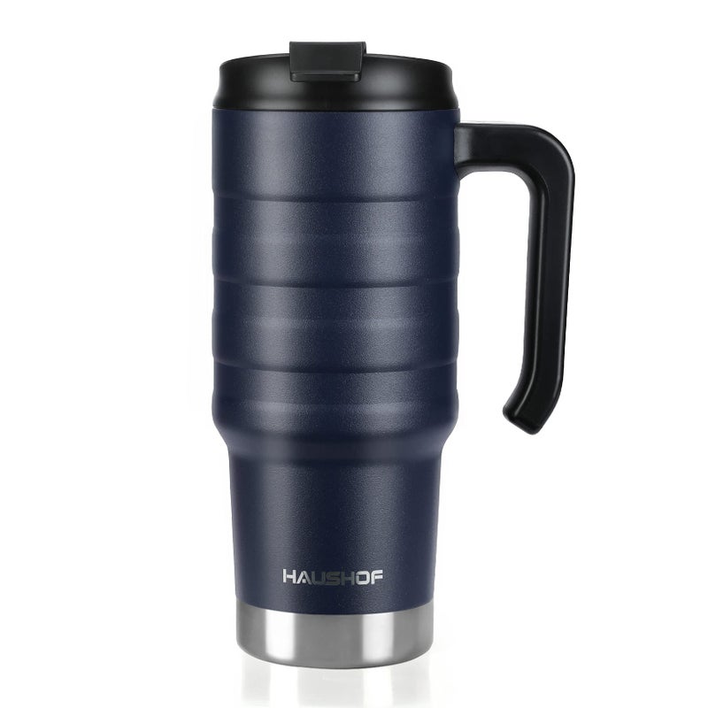 HAUSHOF 24 oz Travel Mug  Stainless Double Wall Vacuum Insulated Tumbler with Handle & Spill Proof Twist On Flip Lid and Wide Mouth  BPA Free (Navy Blue) - Image 1