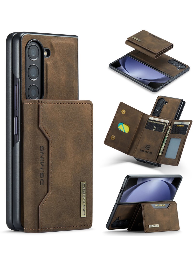 DGMING Wallet Case for Samsung Galaxy Z Fold 5, DG.MING Premium Leather Phone Case Back Cover Magnetic Detachable with Trifold Wallet Card Holder Pocket (Coffee) - Image 1