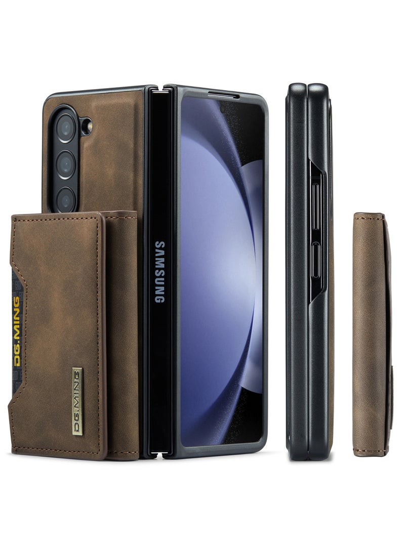 DGMING Wallet Case for Samsung Galaxy Z Fold 5, DG.MING Premium Leather Phone Case Back Cover Magnetic Detachable with Trifold Wallet Card Holder Pocket (Coffee) - Image 2