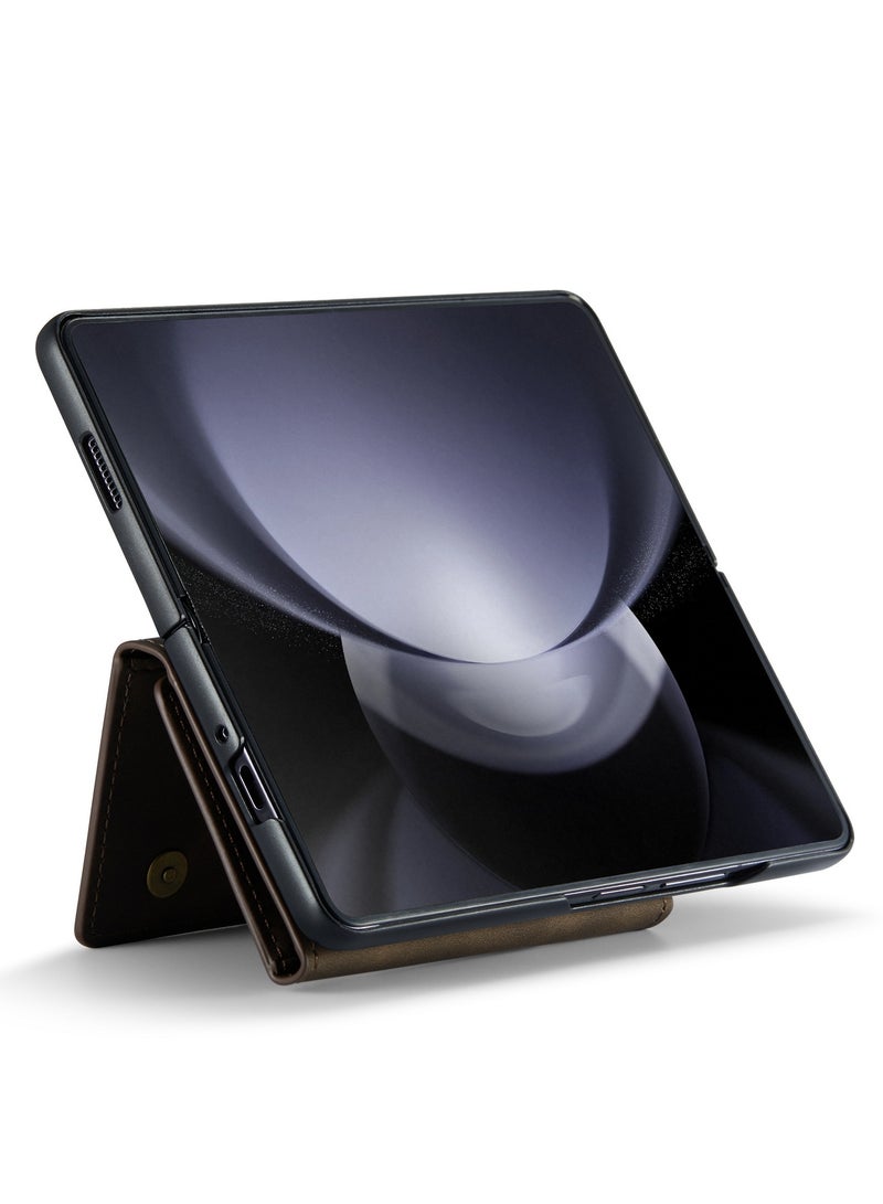 DGMING Wallet Case for Samsung Galaxy Z Fold 5, DG.MING Premium Leather Phone Case Back Cover Magnetic Detachable with Trifold Wallet Card Holder Pocket (Coffee) - Image 3