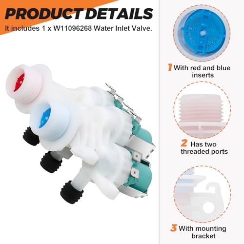 Beaquicy W11096268 w10758829 Water Inlet Valve - w10853296 suitable for kenmore whirlpool washers - W10632527 w11220230 water inlet valve exact fit wtw7300dw1, wtw8500dc5, wtw7000dw0, etc. - Image 2
