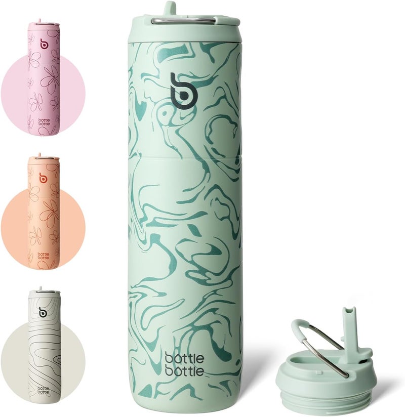Insulated Water Bottle 24oz with Straw Lid and Handle for Sports Travel Gym Stainless Steel Water Bottles Double-Wall Vacuum Metal Thermos Bottles Leak Proof BPA-Free (Valley Green) - Image 1