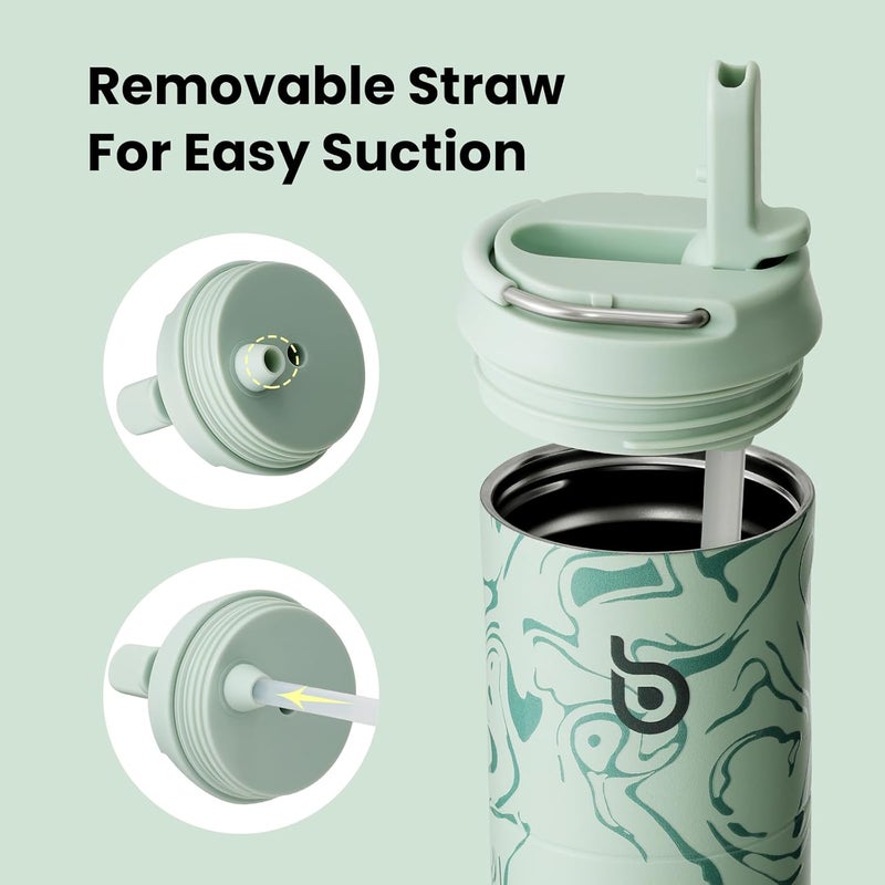 Insulated Water Bottle 24oz with Straw Lid and Handle for Sports Travel Gym Stainless Steel Water Bottles Double-Wall Vacuum Metal Thermos Bottles Leak Proof BPA-Free (Valley Green) - Image 5