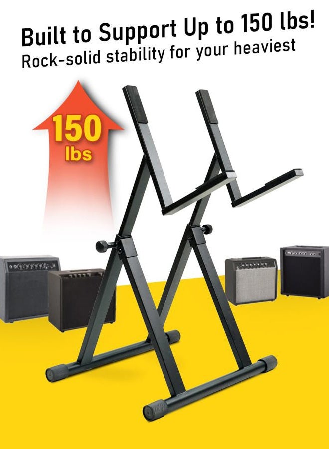 Stage Rocker حامل مضخم صوت قابل للتعديل للجيتار والبيس، تصميم قابل للطي بزاوية ثابتة 64°، سعة 150 رطل، ارتفاع 66.5–79 سم، أسود - Image 2