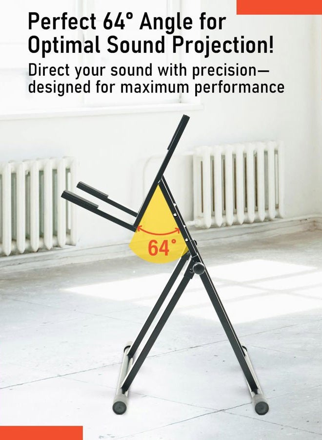 Stage Rocker حامل مضخم صوت قابل للتعديل للجيتار والبيس، تصميم قابل للطي بزاوية ثابتة 64°، سعة 150 رطل، ارتفاع 66.5–79 سم، أسود - Image 4