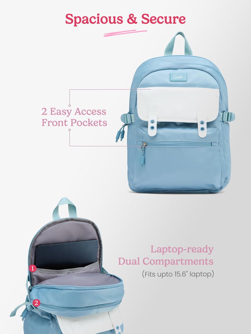 Genie Kdream Casual Backpack For Girls |17 Inch-27 Litres With 2 Compartments, Multiple Pockets, Laptop & Trolley Sleeve And Organizer |Best For Laptop, Makeup, Cables & College/Work Must-Haves - Blue - Image 4
