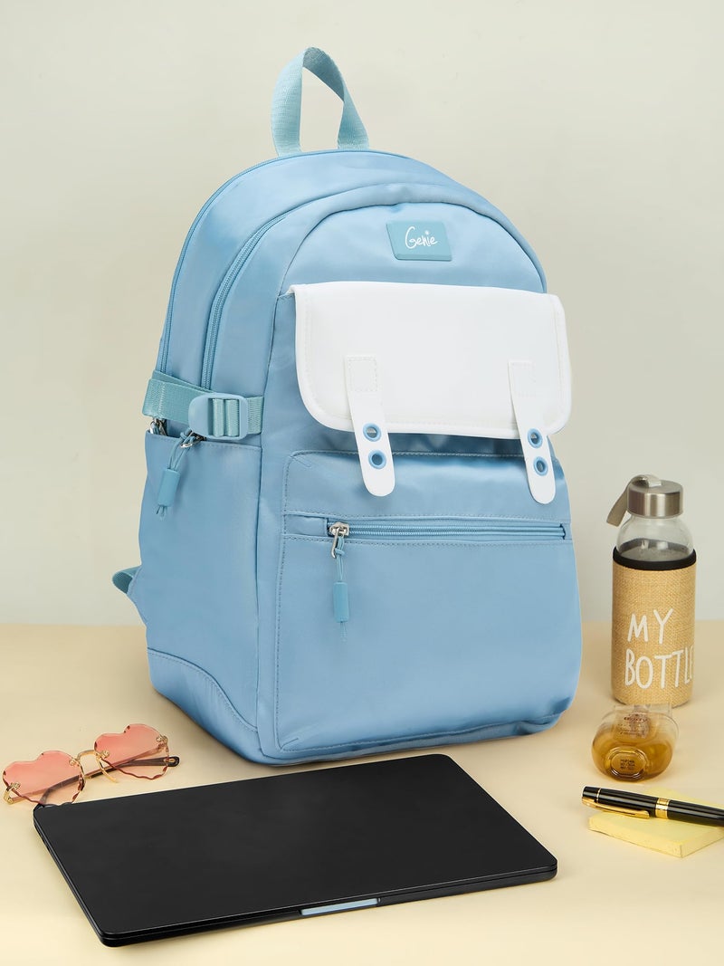 Genie Kdream Casual Backpack For Girls |17 Inch-27 Litres With 2 Compartments, Multiple Pockets, Laptop & Trolley Sleeve And Organizer |Best For Laptop, Makeup, Cables & College/Work Must-Haves - Blue - Image 3