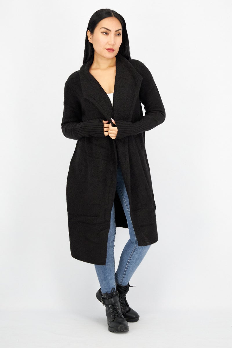 BB Dakota Women Shawl Collar Longline Cardigan, Black - Image 1
