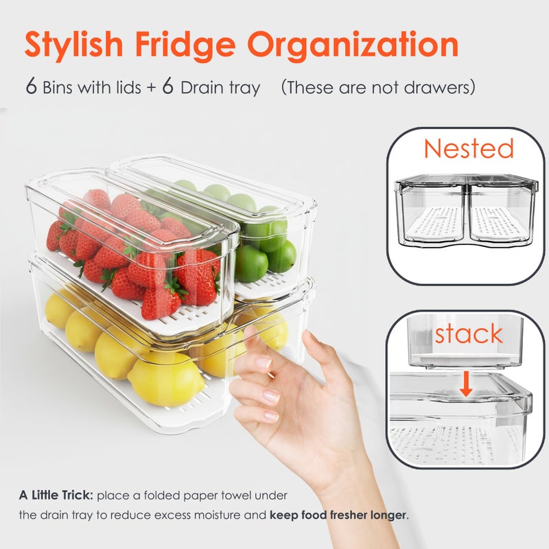 SMRCAD Fridge Organizers and Storage, 6 Pack Clear Freezer Organizer Bins with Lids for Kitchen, Pantry, Refrigerator, Food, Fruit, Vegetable Storage - Image 5