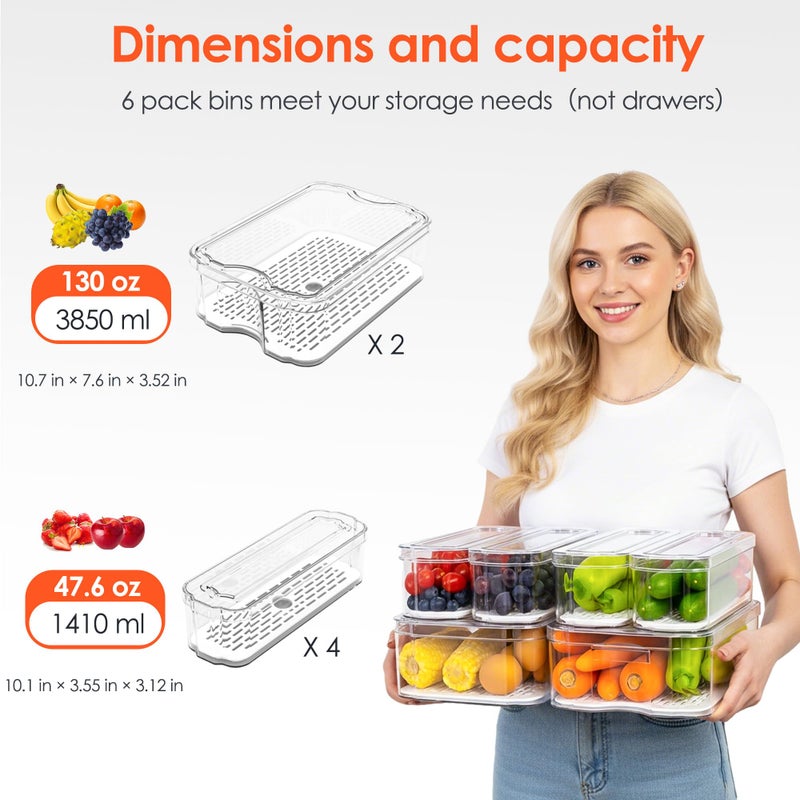 SMRCAD Fridge Organizers and Storage, 6 Pack Clear Freezer Organizer Bins with Lids for Kitchen, Pantry, Refrigerator, Food, Fruit, Vegetable Storage - Image 3
