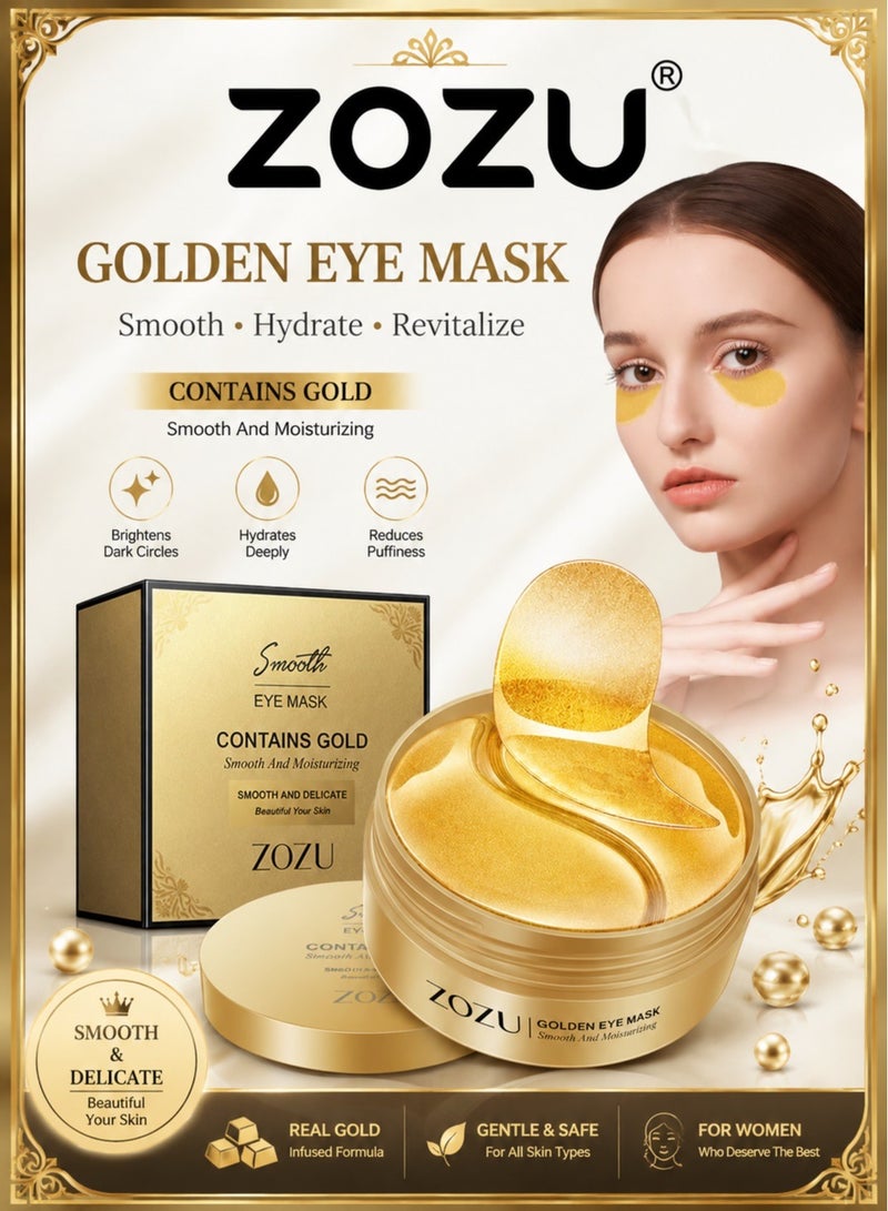Zozu Smooth Eye Mask | Contains Gold | Smooth And Moisturizing Eye Patches For Dark Circles | Collagen Eye Bag Patches Removal Stickers | Hydrating Skincare| 30 Pairs - Image 1