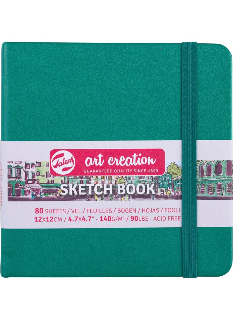 Talens Sketchbook Hard Cover Sketch Drawing Book 12 x 12 cm 140 gr 80 Yp Forest Green  - Image 1