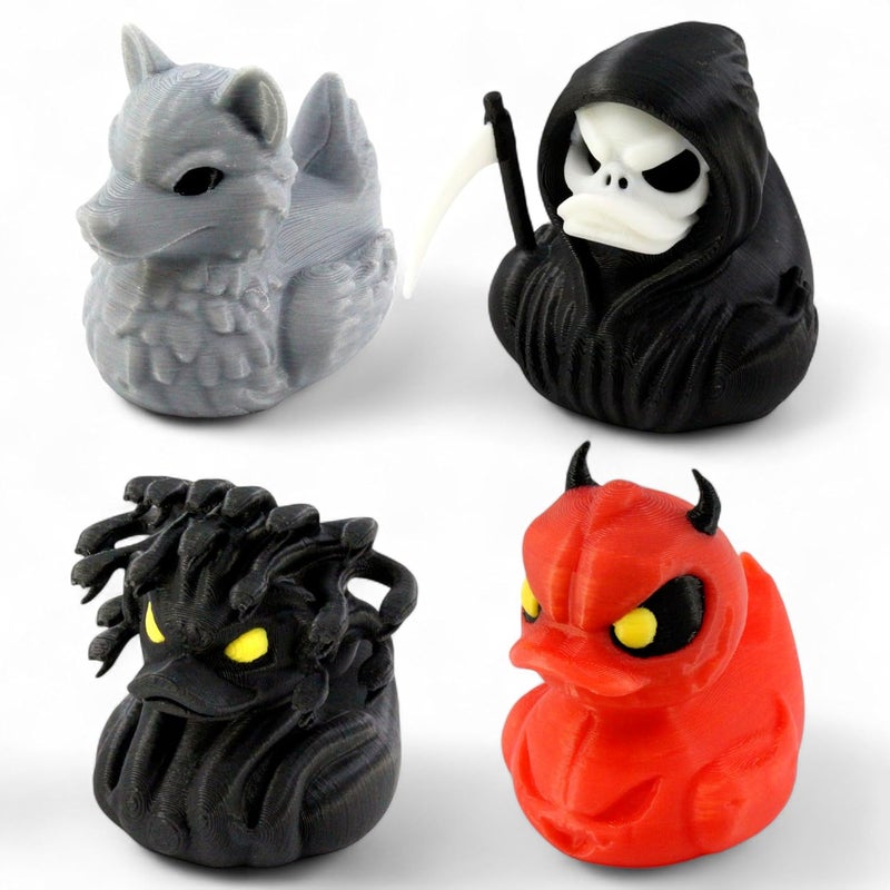 PowerTRC 4Pcs 3D Printed Duck Figurines – 2 inches Mini Duck Accessory Collectibles Car Dashboard Desk Office Décor, Cruise Ducks Hiding Werewolf Devil Brim Reaper Medusa Ducking – 3D Printed in USA - Image 1