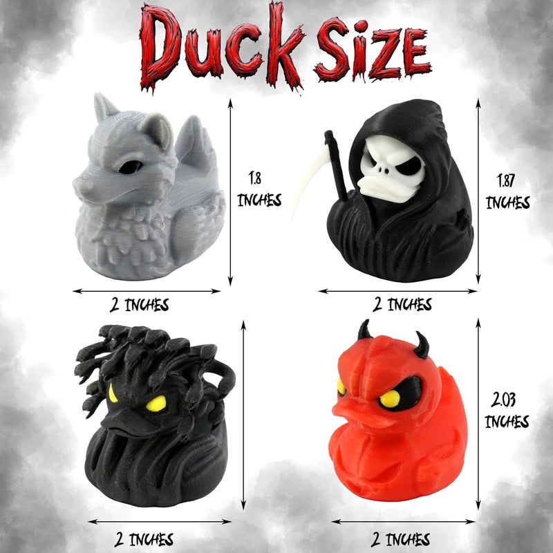 PowerTRC 4Pcs 3D Printed Duck Figurines – 2 inches Mini Duck Accessory Collectibles Car Dashboard Desk Office Décor, Cruise Ducks Hiding Werewolf Devil Brim Reaper Medusa Ducking – 3D Printed in USA - Image 2