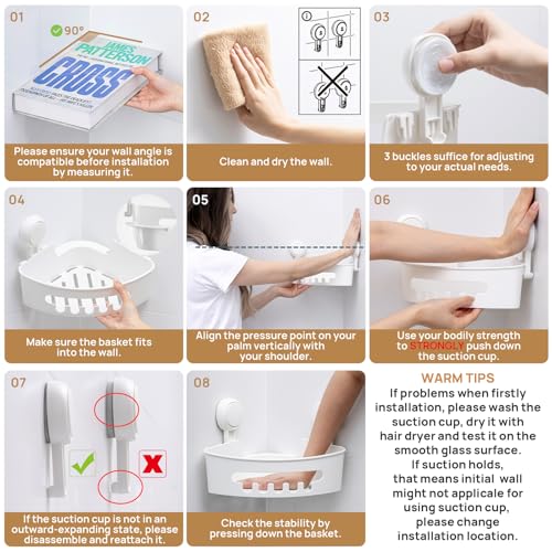 LEVERLOC Corner Shower Caddy Suction Cup, Shower Caddy Basket Powerful Suction Bathroom, Waterproof & Rustproof Organizer for Bathroom Storage, No-Drilling Removable (White) - Image 4