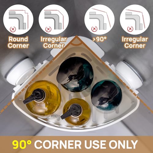 LEVERLOC Corner Shower Caddy Suction Cup, Shower Caddy Basket Powerful Suction Bathroom, Waterproof & Rustproof Organizer for Bathroom Storage, No-Drilling Removable (White) - Image 3