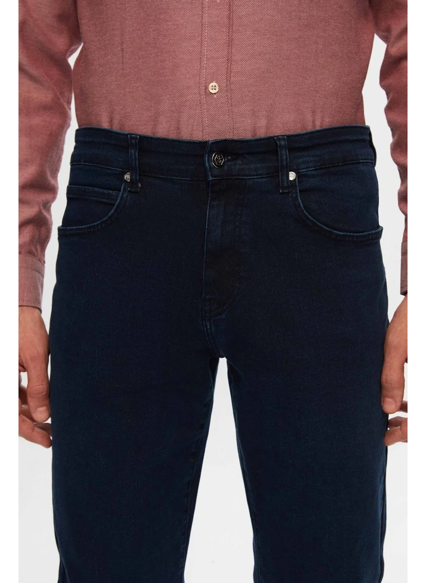 D'S DAMAT Slim Fit Navy Blue Plain Jeans Five Pocket Lycra Washed Denim Trousers 6HCJ3ORT00102
