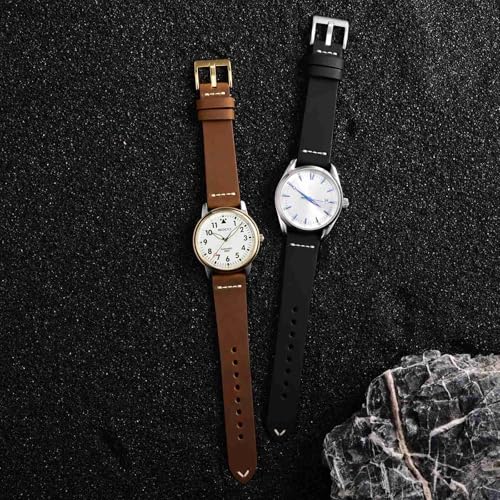 WOCCI 21mm Oldfashioned Watch Band for Men Top Grain Leather Black Matte Buckle Caramel Brown - Image 3