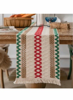 Generic Creative Bohemian Ethnic Table Runner, Colorful Plaid Cotton Linen Braided Tassel Rectangular Coffee Table Tablecloth Home Party Restaurants Kitchen Holiday Wedding Decorations (12"*70.8")  - Image 1