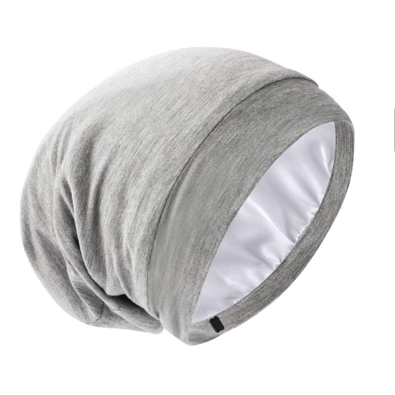 GB Selected Silk Satin Lined Bonnet Sleep Cap  Adjustable Stay on All Night Hair Wrap Cover Slouchy Beanie for Curly Hair Protection for Women and Men  Solid Light Grey