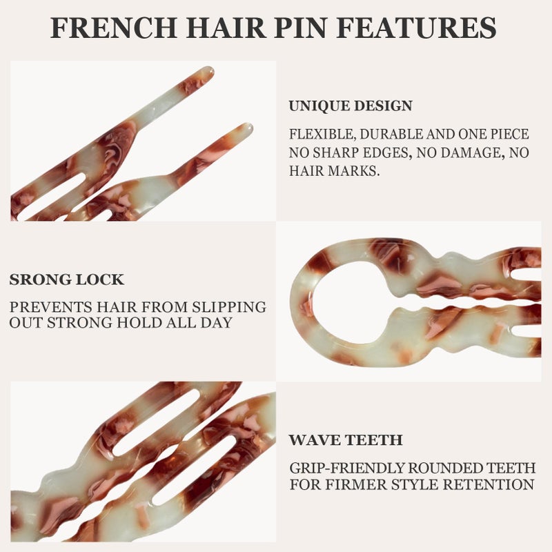 Sunolga 6 PCS 2.83 in Small French Hair Pins for Women, Prestige Hair Pins for All Hair, Curved Shape for Better Head Fit Hair Accessories, Serrated Anti-Slip Design Hairpins - Image 2