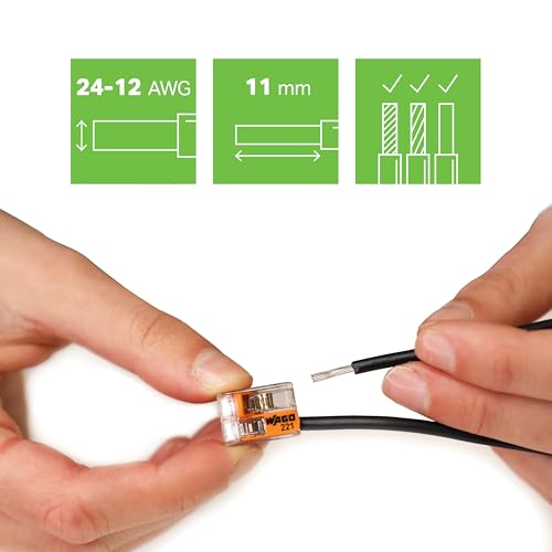 WAGO 221-412 | Easy-to-Use electrical Wire Connectors - Compact, Tool-Free, Transparent - For Home, DIY & Electrical Projects - 2-Conductor - Pack of 100 - Image 2