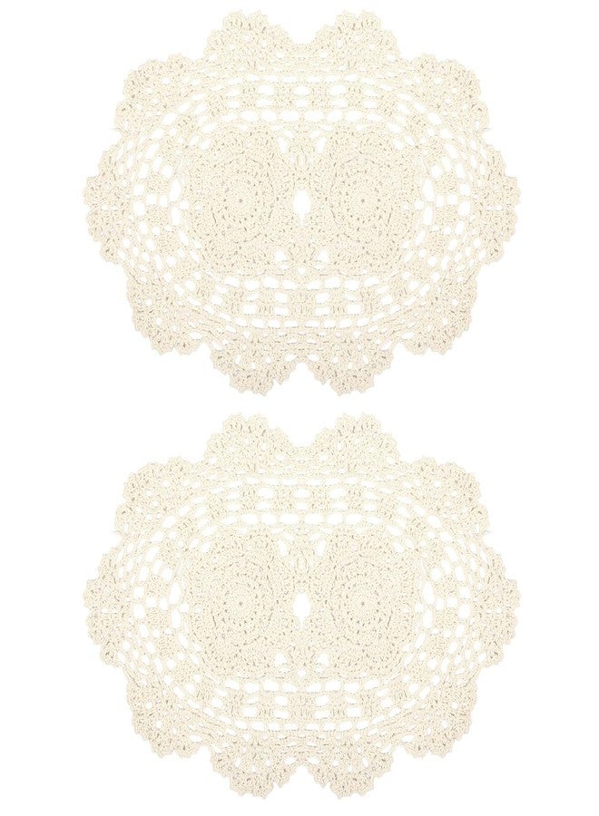 Azefnuhk 2 Pcs Beige Lace Handmade Cotton Crochet Doilies, 13 x 9 Inch Oval Table Crochet Placemats, Floral Dollies for Dining, Table, Kitchen, Parties, Room Decor, Home, Wedding (Beige) - Image 1