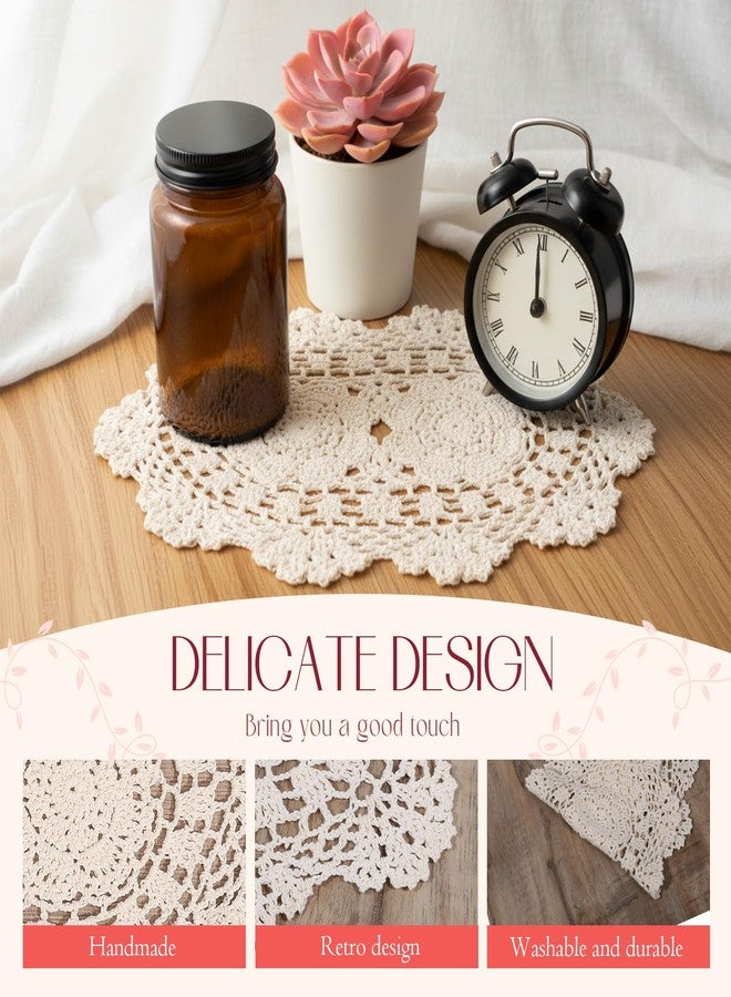 Azefnuhk 2 Pcs Beige Lace Handmade Cotton Crochet Doilies, 13 x 9 Inch Oval Table Crochet Placemats, Floral Dollies for Dining, Table, Kitchen, Parties, Room Decor, Home, Wedding (Beige) - Image 3