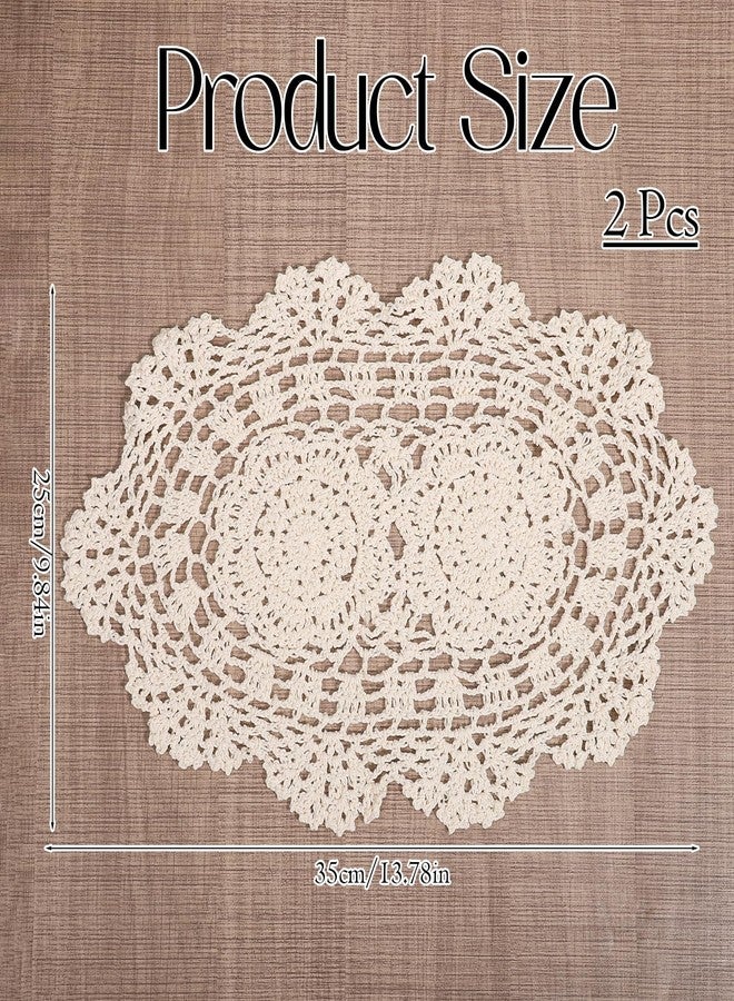 Azefnuhk 2 Pcs Beige Lace Handmade Cotton Crochet Doilies, 13 x 9 Inch Oval Table Crochet Placemats, Floral Dollies for Dining, Table, Kitchen, Parties, Room Decor, Home, Wedding (Beige) - Image 2